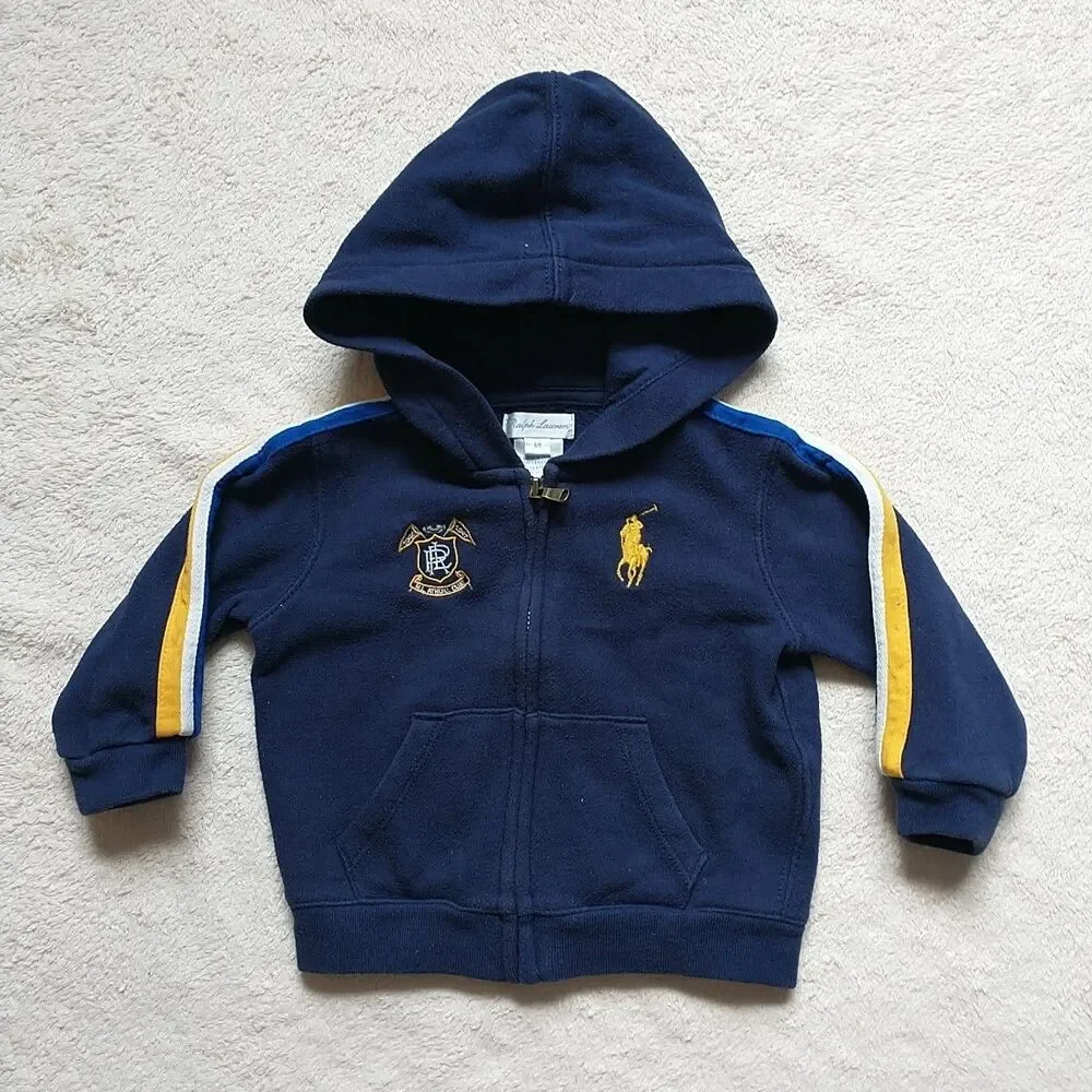 Ralph Lauren Sweatshirt Jacket Hoodie Pants Belt Boys 6M Blue Big Pony Zip Lot 3